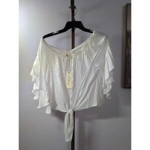 New Elan Off the Shoulder Bell Sleeve Blouse Women's M Crop  Tie Front‎ Boutique